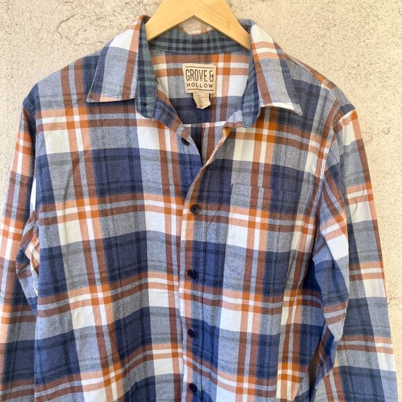 Grove and Hollow Men's Long Sleeve Blue Plaid Flannel Button Down Top Large - Picture 4 of 6